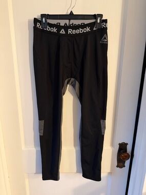 Reebok Black Leggings with White Logo Waistband